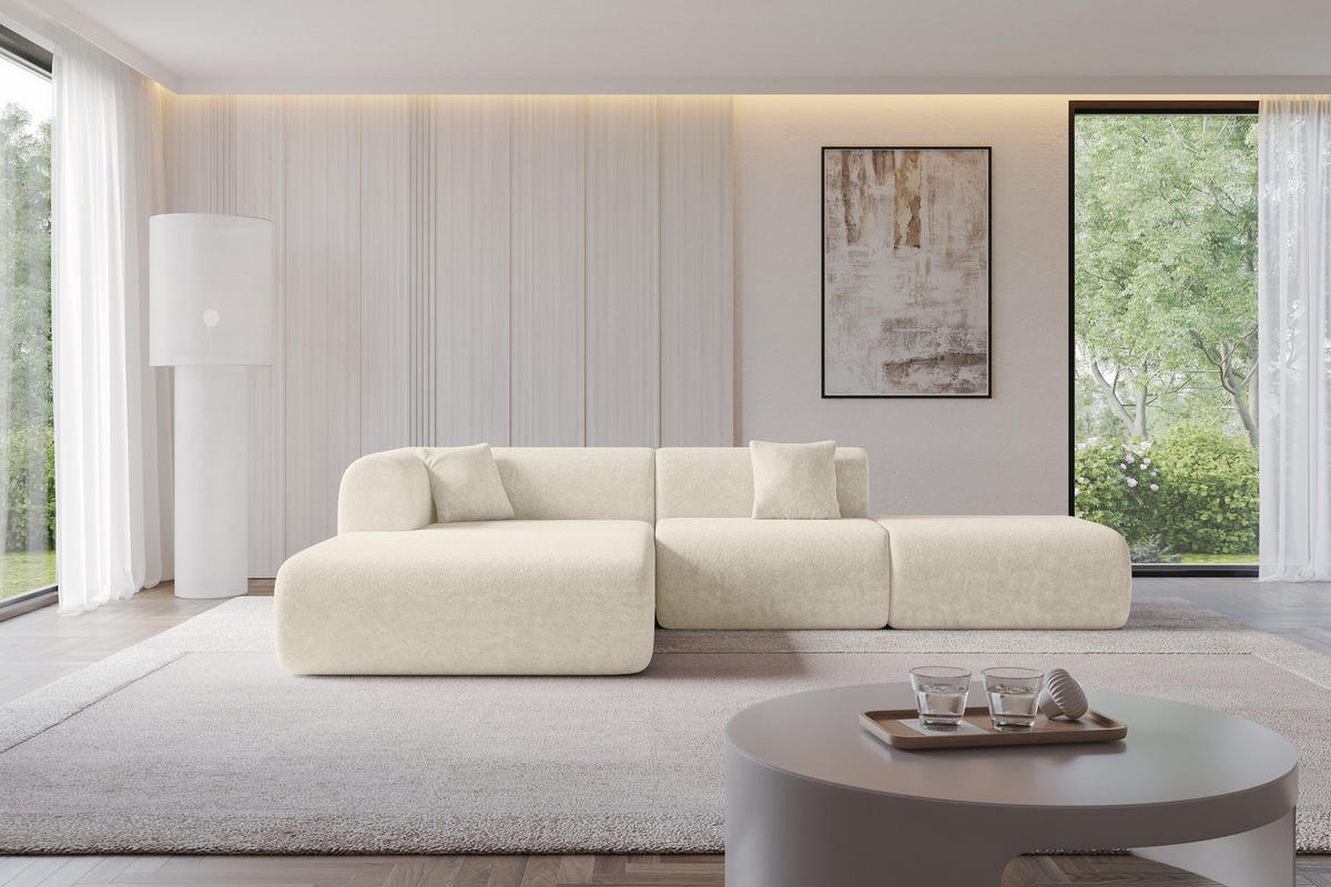 ECKSOFA Ottomane Links OVLY-L 289x176x71 Creme Chenille - Ecru/Creme, Holzwerkstoff/Kunststoff (176/289cm) - ALTDECOR