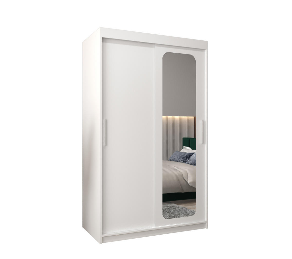 SCHWEBETÜRENSCHRANK 200/120/62 2-türig - Silberfarben/Weiß, Holz/Kunststoff (120/200/62cm) - MÖBEL KRYSPOL