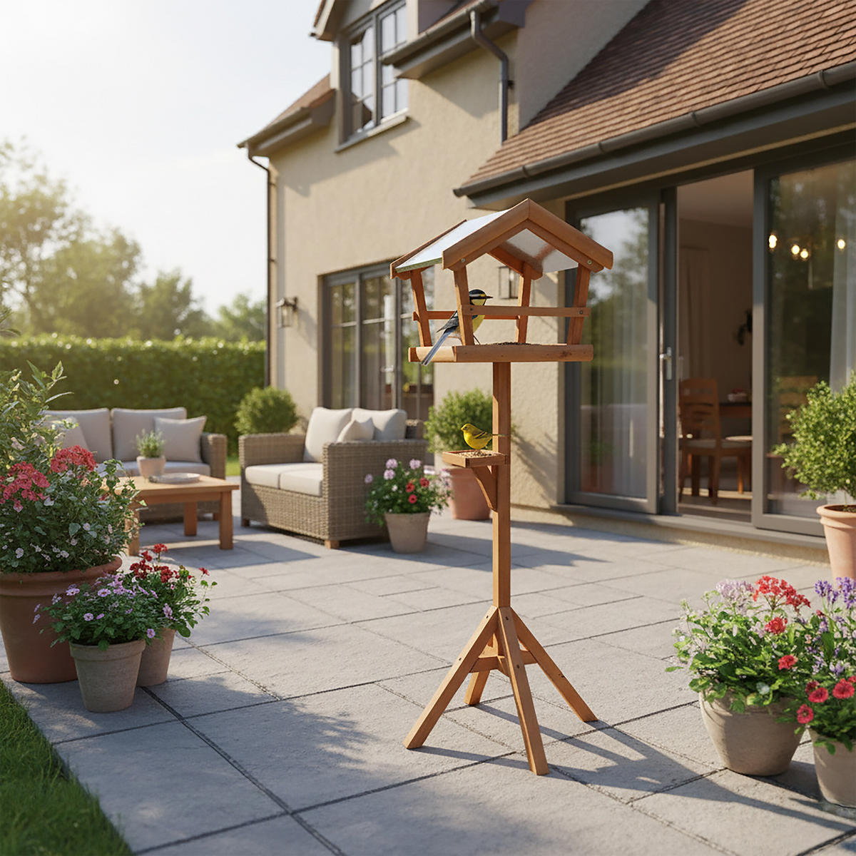 VOGELFUTTERHAUS - Orange, Holz/Metall (36/121/30cm) - Relaxdays