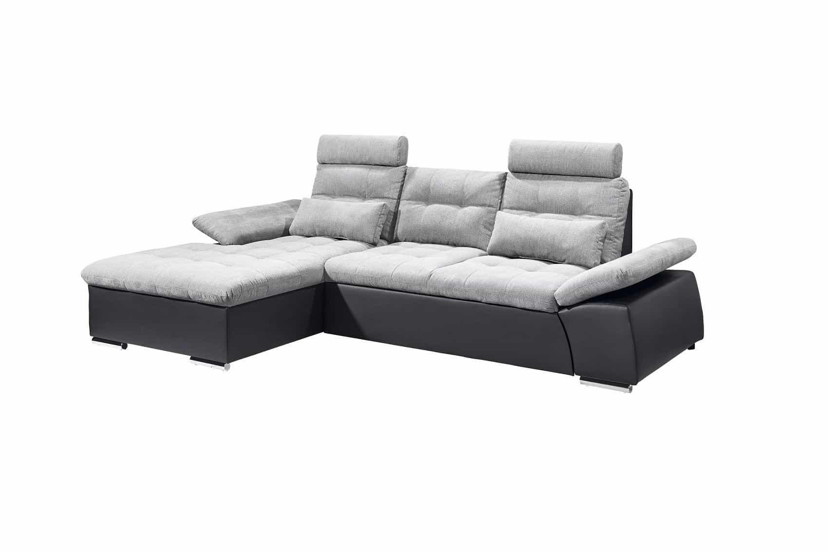 ECKSOFA mit Schlaffunktion und verstellbaren Armlehnen - Chromfarben/Hellgrau, Kunststoff/Textil (268/170cm) - ed exciting design