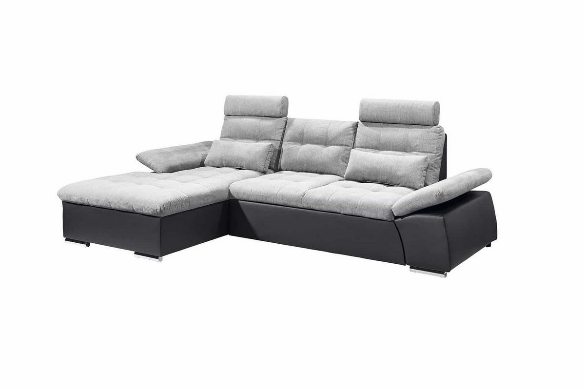 ECKSOFA mit Schlaffunktion und verstellbaren Armlehnen - Chromfarben/Hellgrau, Kunststoff/Textil (268/170cm) - ed exciting design