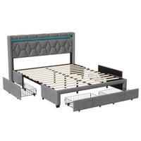 POLSTERBETT 140x200 cm, Grau, LED-Beleuchtung und 4 Schubladen - Grau, Textil/Metall (140/200cm)