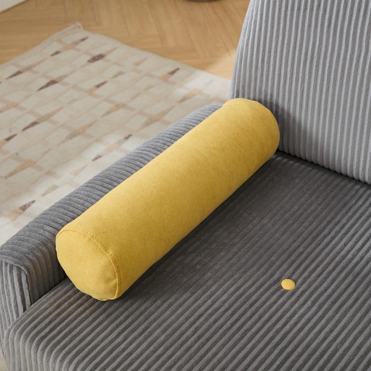 2-SITZER SCHLAFSOFA Cord Grau mit verstellbarer Rückenlehne und 2 Kissen - Grau, Kunststoff/Textil (133.5/85/77cm) - WISHDOR