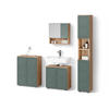 BADMÖBEL-SET Ronco Grün/Goldkraft Eiche 4 Teile, mit Hochschrank und Kommode - Eiche Wotan/Grün, Holzwerkstoff (60/59/30cm) - Livinity®