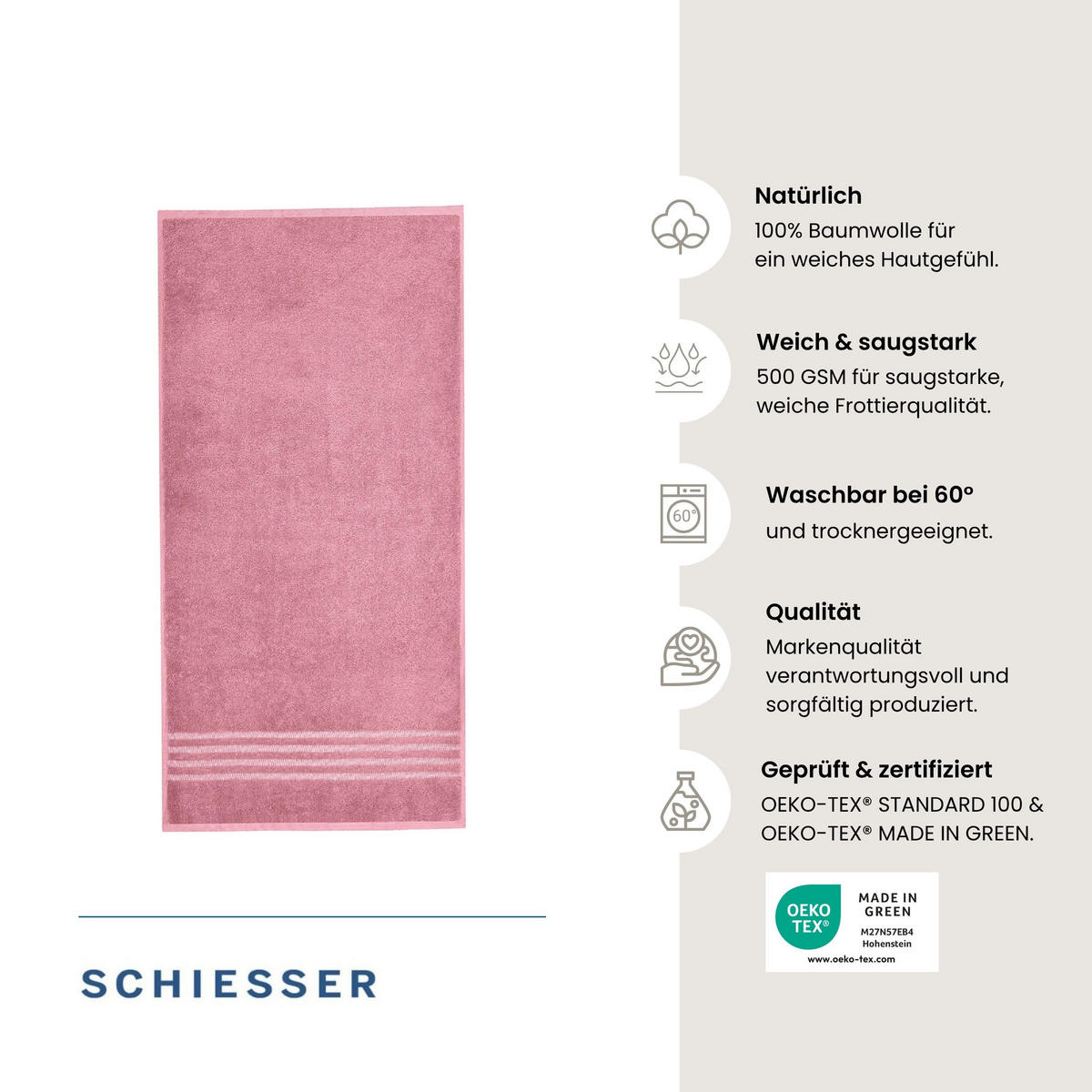 HANDTUCHSET Milano - 4-teilig - 50x100 cm - Malve - Mauve, Textil (50/100cm) - SCHIESSER