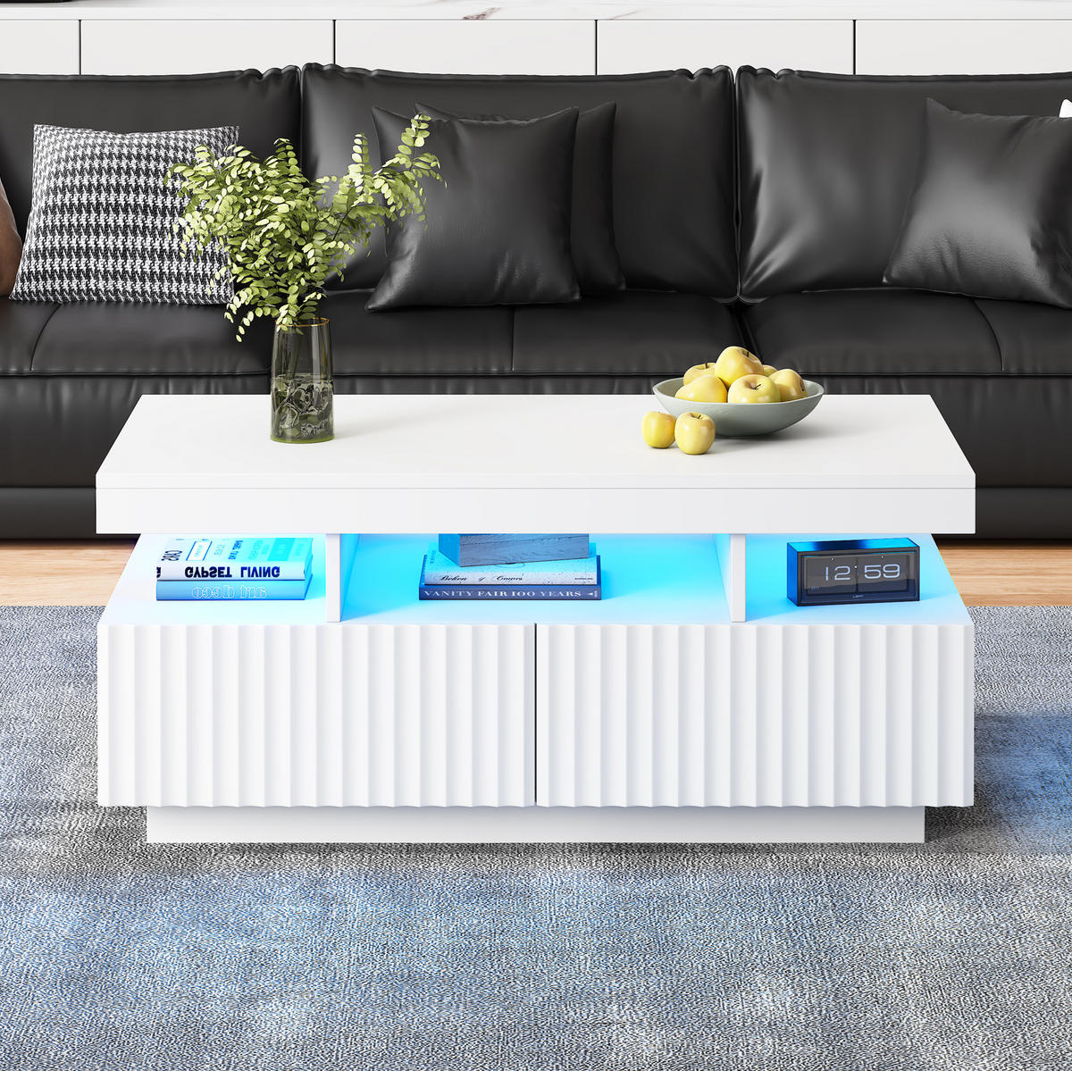 COUCHTISCH 100/50/45 cm in Weiß mit 2 Schubladen und LED-Beleuchtung - Weiß, Holzwerkstoff (100/50/45cm) - Flora Grace