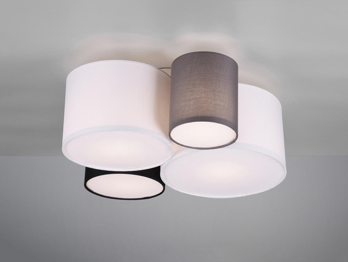LED-DECKENLAMPE 4x Stoff Lampenschirm Schwarz, Weiß, Grau, Breite 50cm - Schwarz Hochglanz/Weiß, Textil (47/50/21cm) - meineWunschleuchte