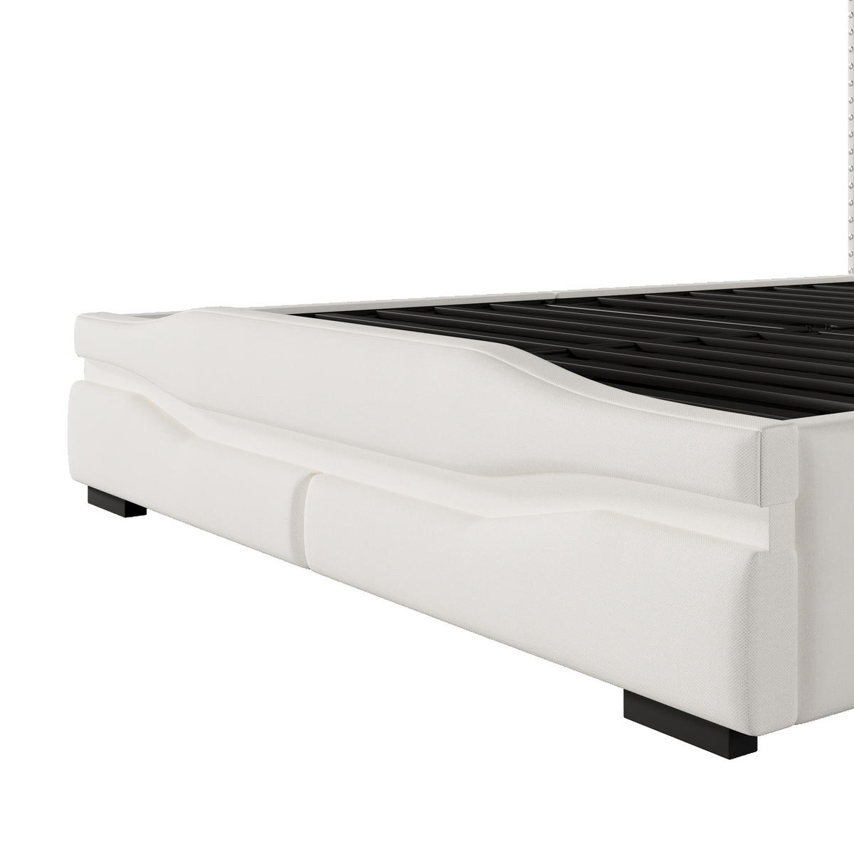 POLSTERBETT aus Leinen 140x200 cm in Beige mit LED-Beleuchtung & USB-C - Beige, Textil (140/200cm) - Modfu