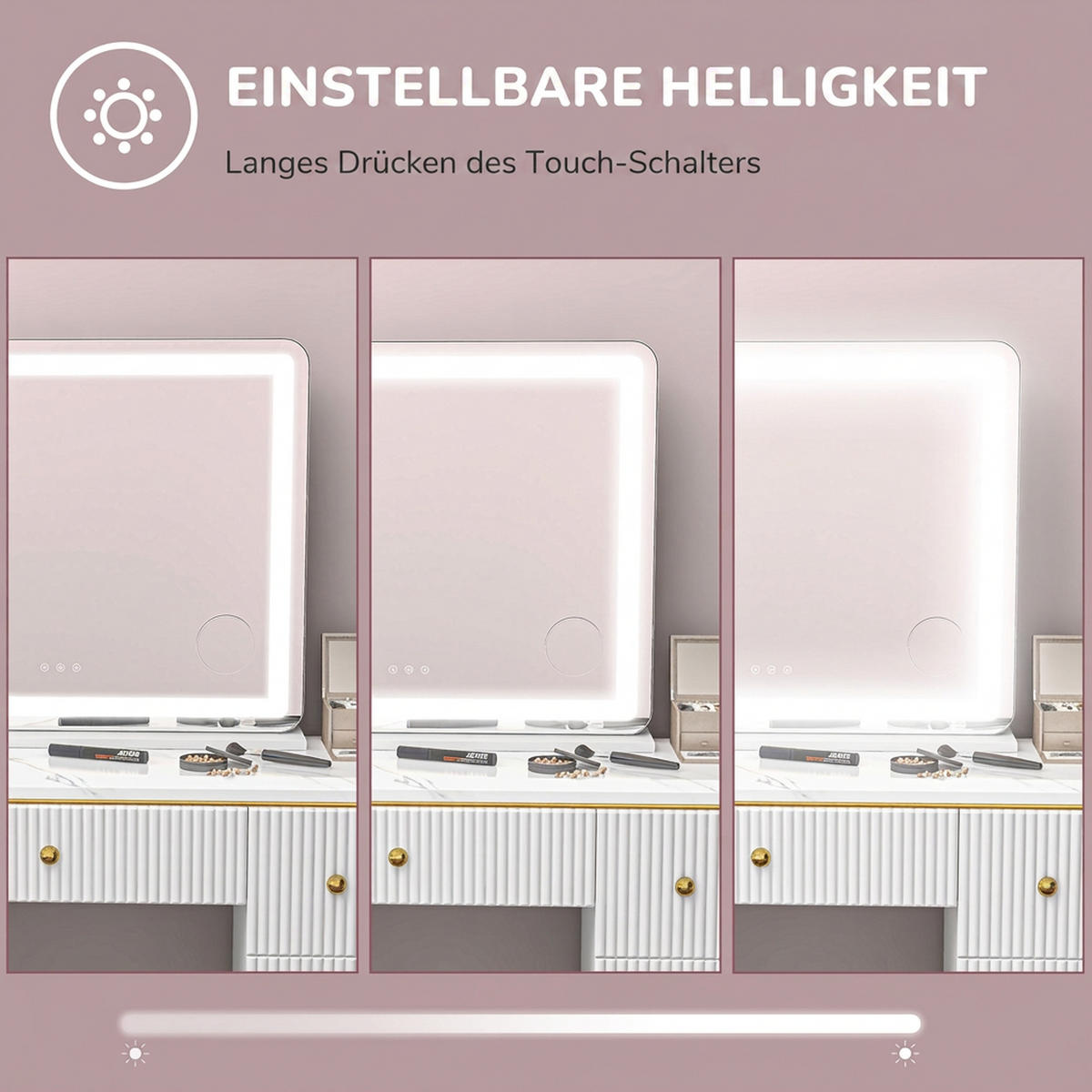 SCHMINKSPIEGEL Glas Metall Weiß - Weiß, Glas (14/62/80cm) - HOMCOM