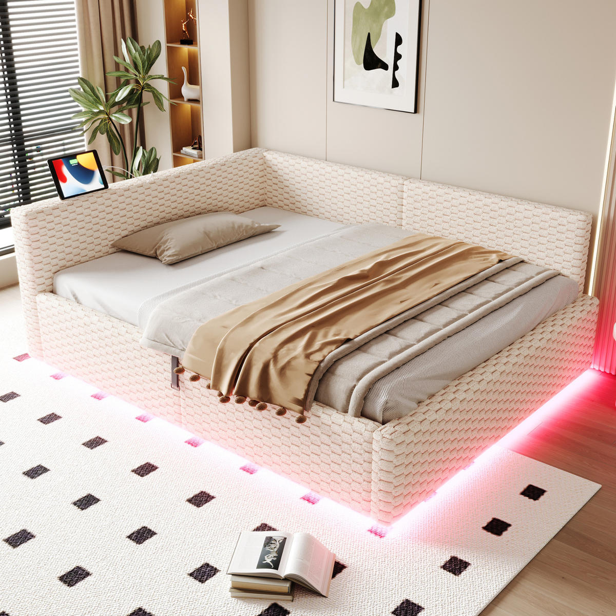 POLSTERBETT mit Stauraum und LED 140x200 cm Samt Beige - Beige, Metall (140/200cm) - Meubliv