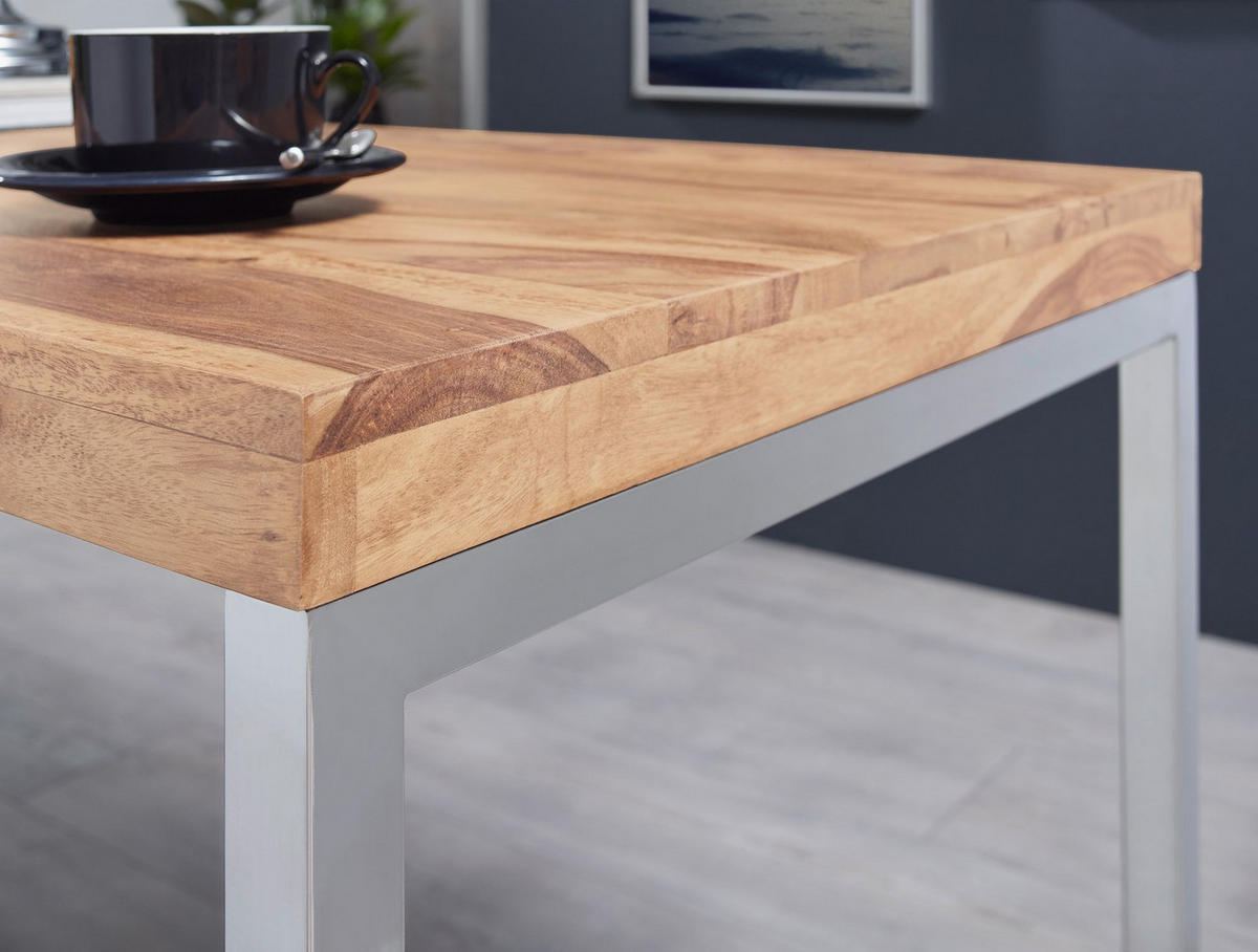 SCHREIBTISCH Massivholz Metallbeine Landhausstil GUNA, Akazie 60x120x76 cm - Silberfarben/Akaziefarben, Holz/Metall (120/60/76cm) - KADIMA DESIGN