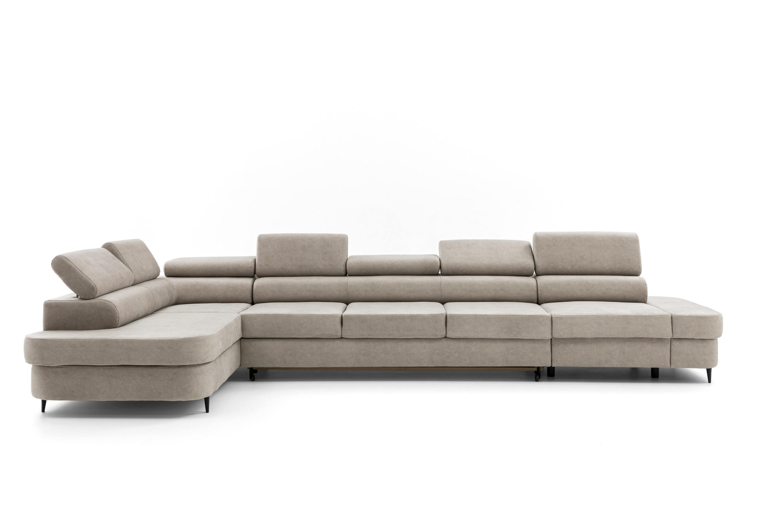 ECKSOFA PRIAM XXL L-Form Links mit Schlaffunktion 125x265 Velours Creme - Creme/Schwarz, Holz/Textil (203/420cm) - Muffo