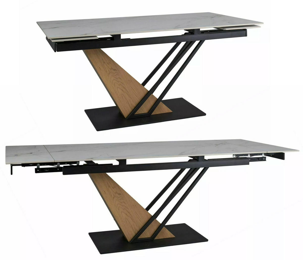 ESSTISCH Westin Weiß Marmor / Schwarz Matt 180-260 / 90 / 77cm - Schwarz/Weiß, Holz/Keramik (90/160/75cm) - Feldmann-Wohnen