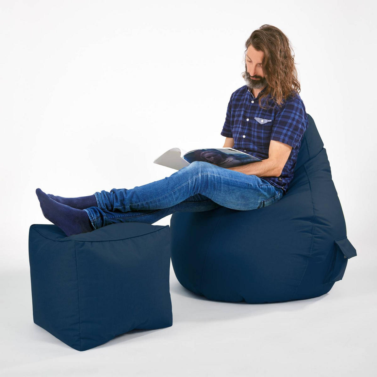 SITZSACK-HOCKER Pouf "Cube" 40x40x40cm - Dunkelblau, Textil (40/40/40cm) - Green Bean