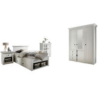 SCHLAFZIMMER-SET 4-teilig Pinie weiß, Komplettset Landhausstil - Schwarz/Weiß, Glas/Holzwerkstoff (147/206/64cm) - Furn.Design