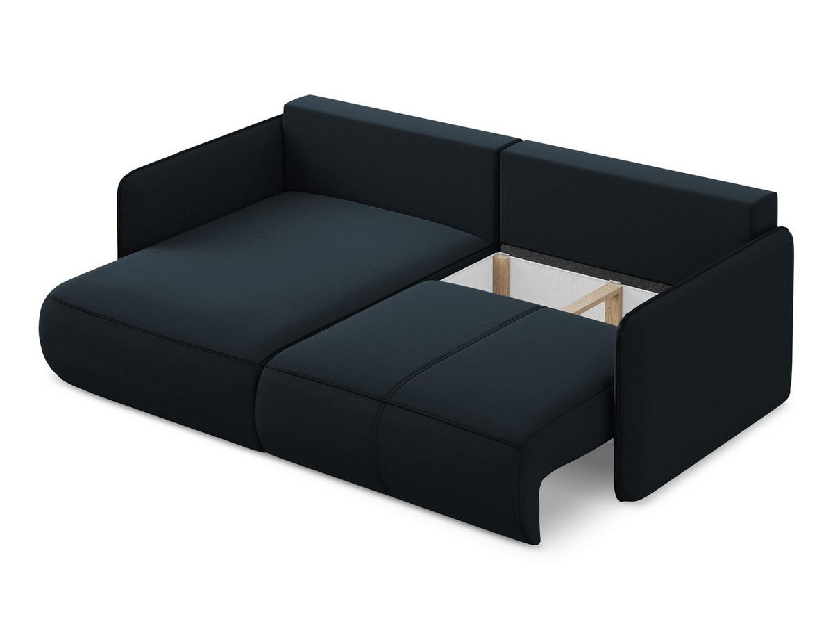 ECKSOFA mit Schlaffunktion Samt Stoff Blau - Blau/Schwarz, Kunststoff/Textil (148/207cm) - Makamii
