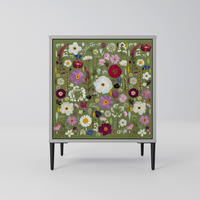 SIDEBOARD WILD GARDEN, Grau, 57,5x42x72,5 cm, Schwarze Metallfüße - Multicolor/Schwarz, Holzwerkstoff/Metall (57.5/72.5/42cm) - SpaceRebels