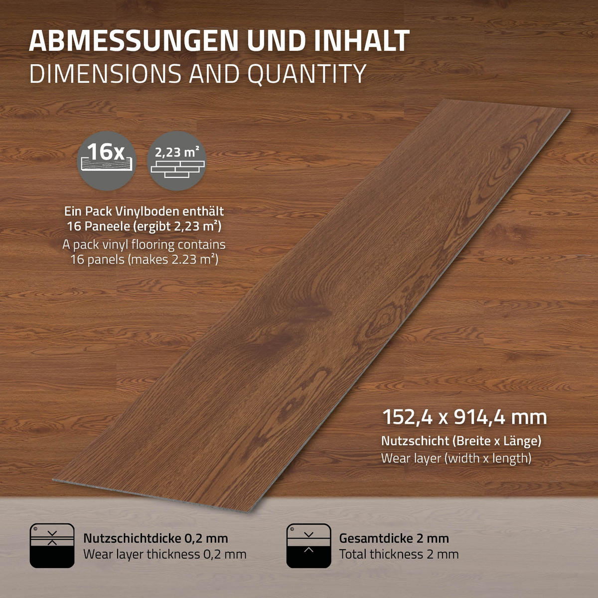 VINYLBODEN selbstklebend 6,69m²/48 Dielen Roteiche - Braun, Kunststoff (91.5/15.3/0.2cm) - ML-DESIGN