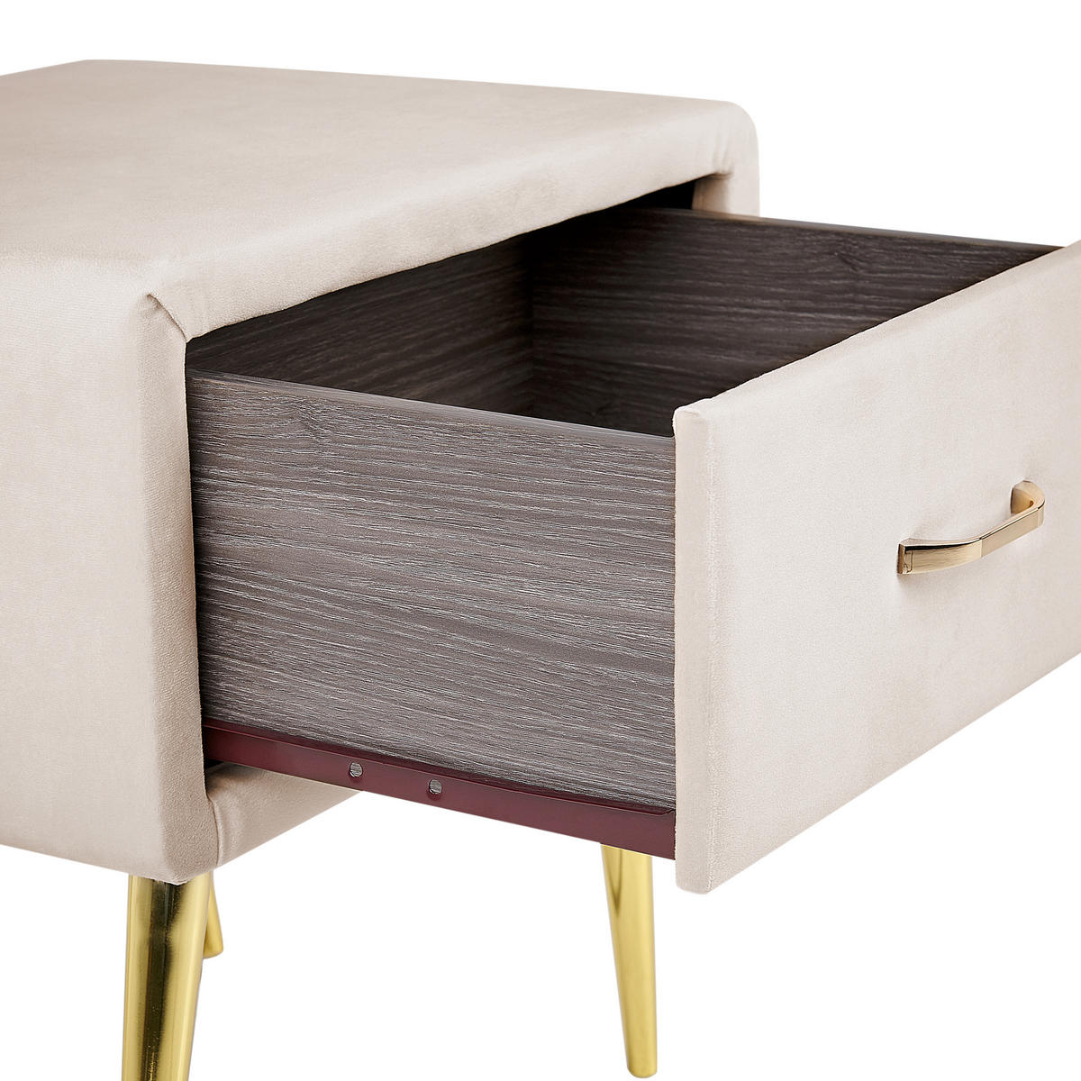 NACHTTISCH Samtstoff beige/gold 1 Schublade 38/46/49 cm Flayat - Beige/Roségold, Textil (46/49/38cm) - Beliani