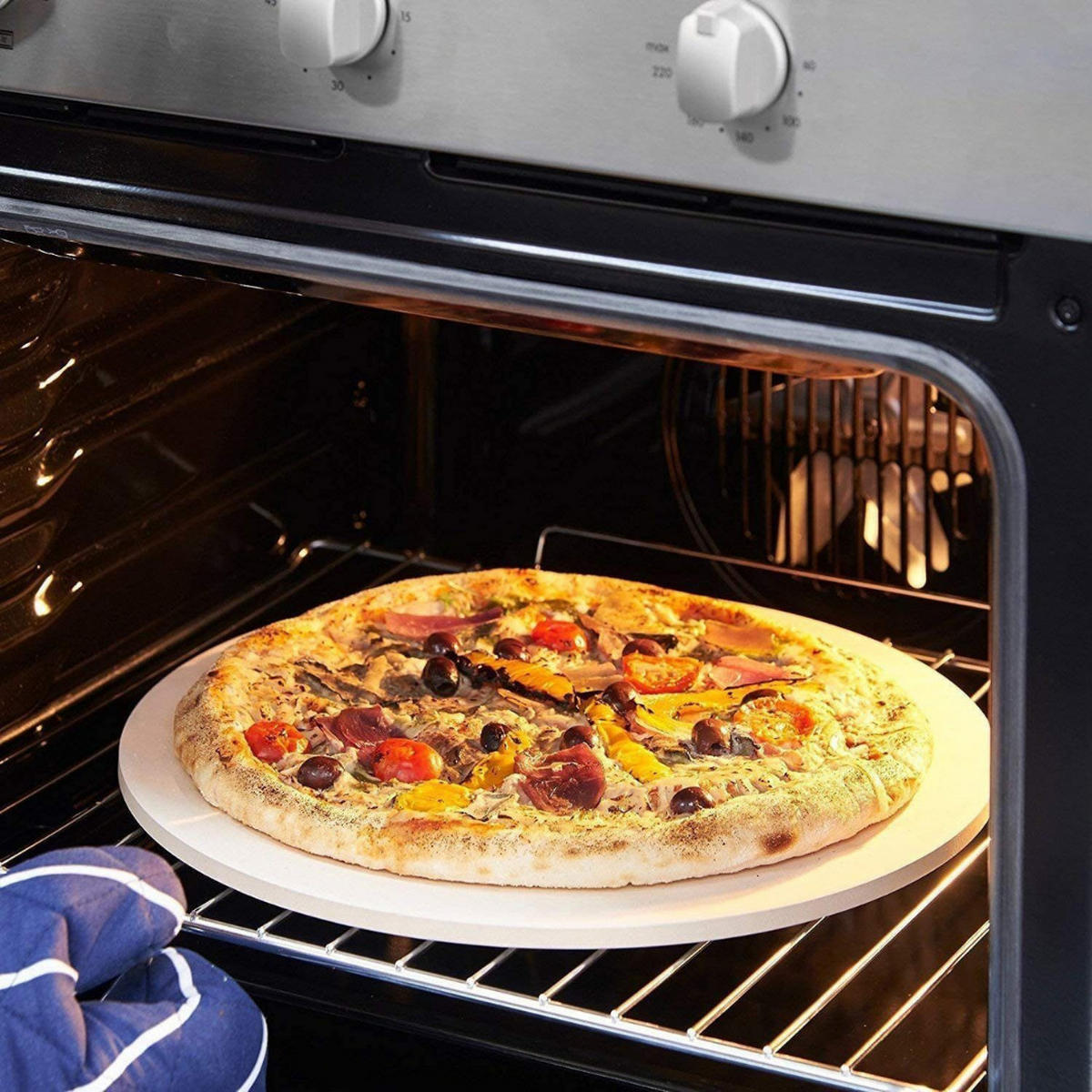 PIZZASTEIN 33 cm Cordierit Mit Chromgestell Rund Beige Silber - Silberfarben, Metall (33/1/33cm) - Berndes