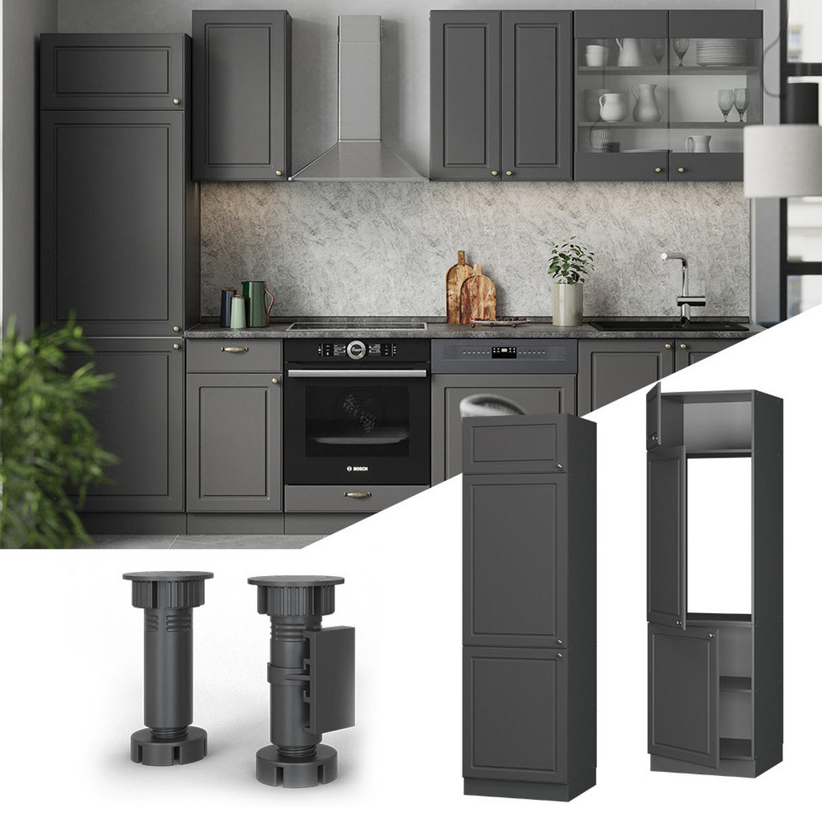 SKŘÍŇKA NA LEDNICI Fame-Line Anthrazit-Gold Landhaus - antracitová, kompozitní dřevo (60/206.8/58.1cm) - Vicco