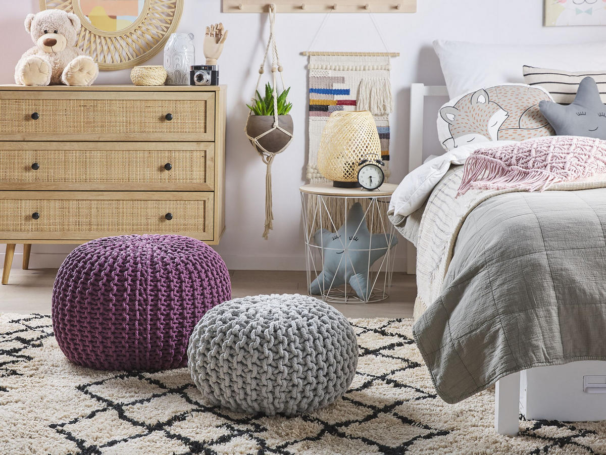 POUF Conrad 50/50/35 cm - Violett, Naturmaterialen/Textil (50/35/50cm) - Beliani