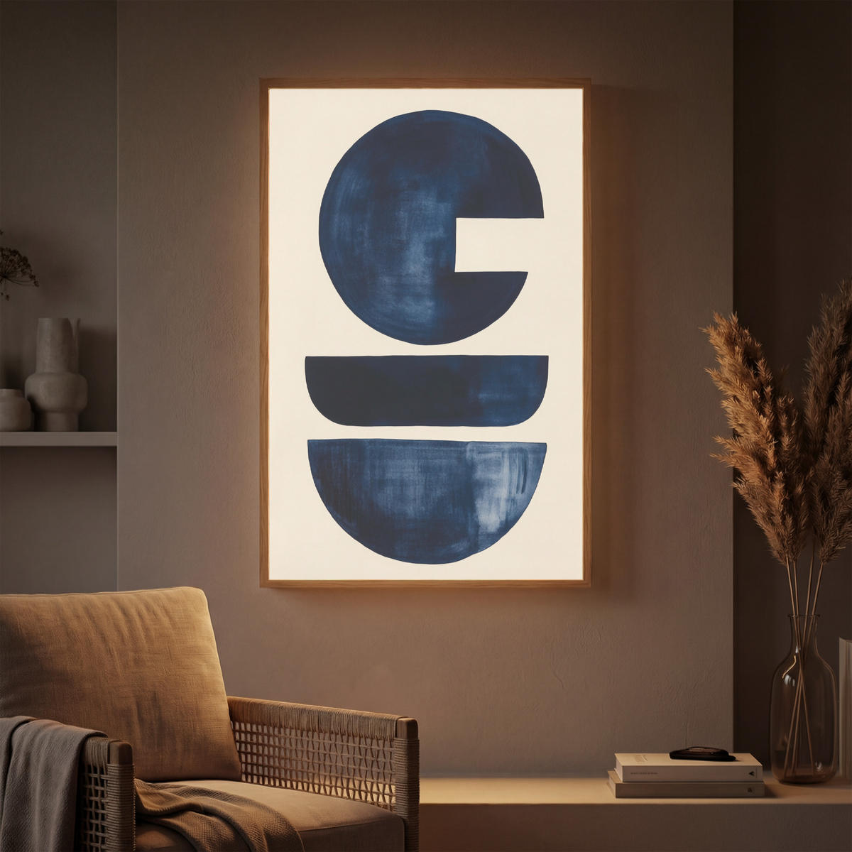 NÁSTĚNNÁ LAMPA S AKUMULÁTOREM Tvary - modrá - abstraktní 60x90 cm - tmavě modrá, kompozitní dřevo (60/90/8cm) - OnlyWow