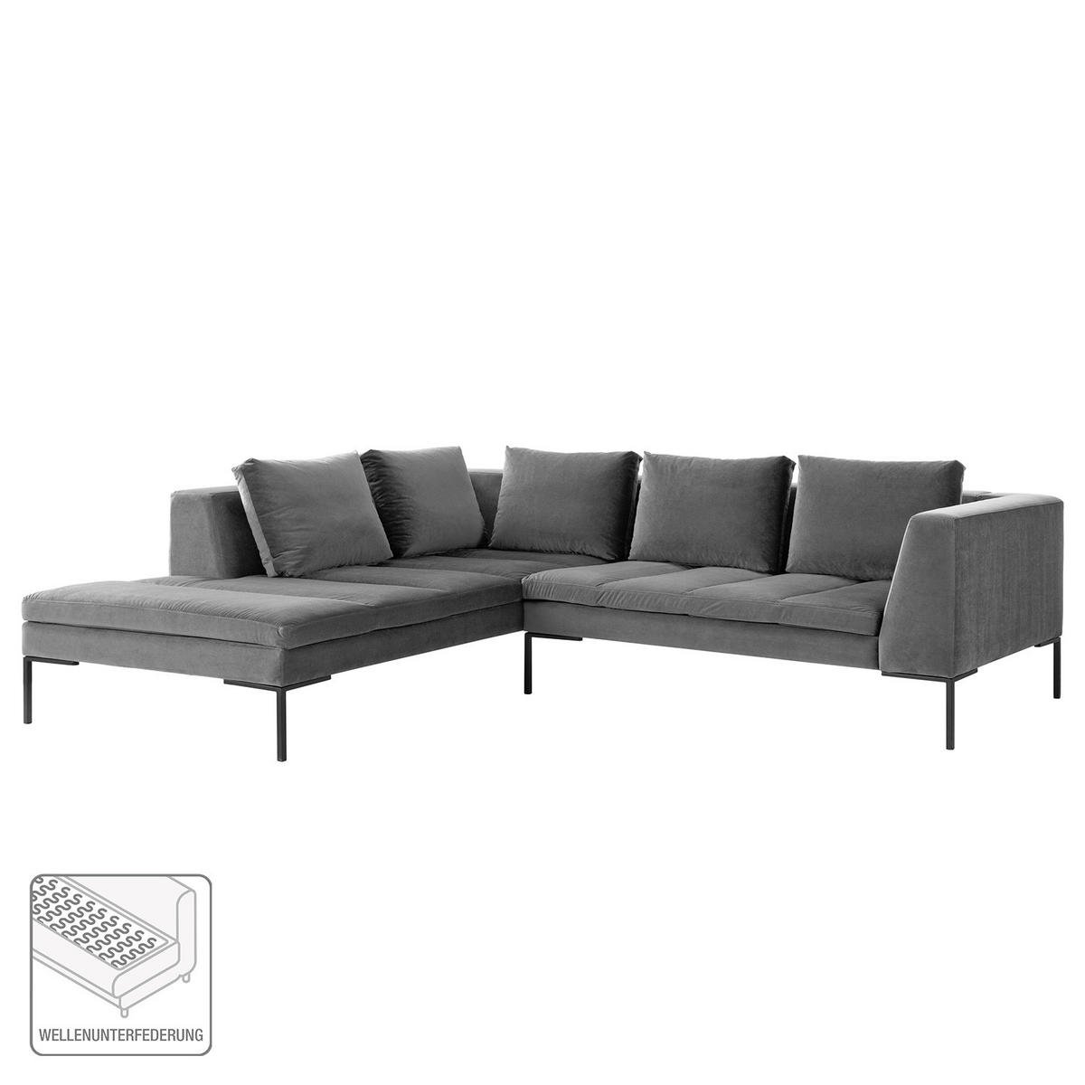 ECKSOFA mit Ottomane - Schwarz/Grau, Textil/Metall (255/230cm) - home24
