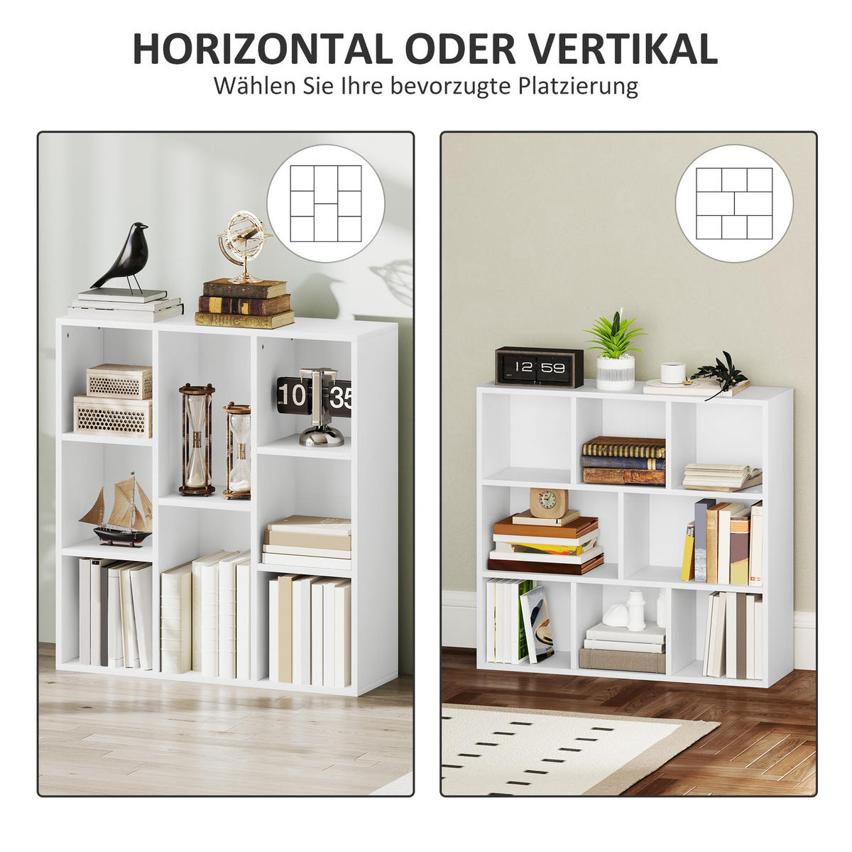 BÜCHERREGAL, Standregal mit 8 Ebenen, Aufbewahrungsregal, für Wohnzimmer - Weiß, Karton (24/80/74.3cm) - HOMCOM