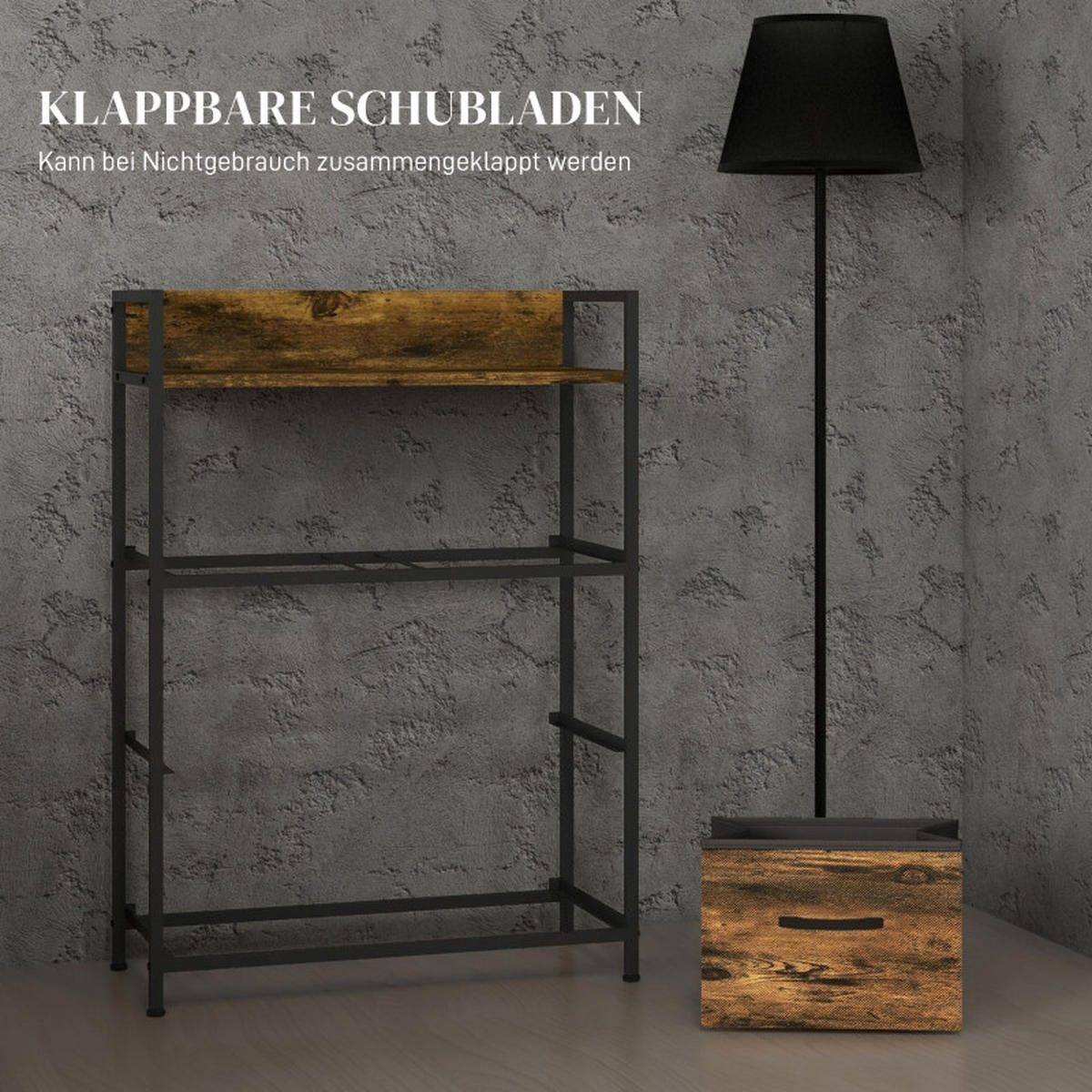 KOMMODE DE-38793 60/29/85 cm 4 Stoffschubladen und Ablage Braun/Schwarz - Braun, Holzwerkstoff (60/85/29cm) - ComfortXL