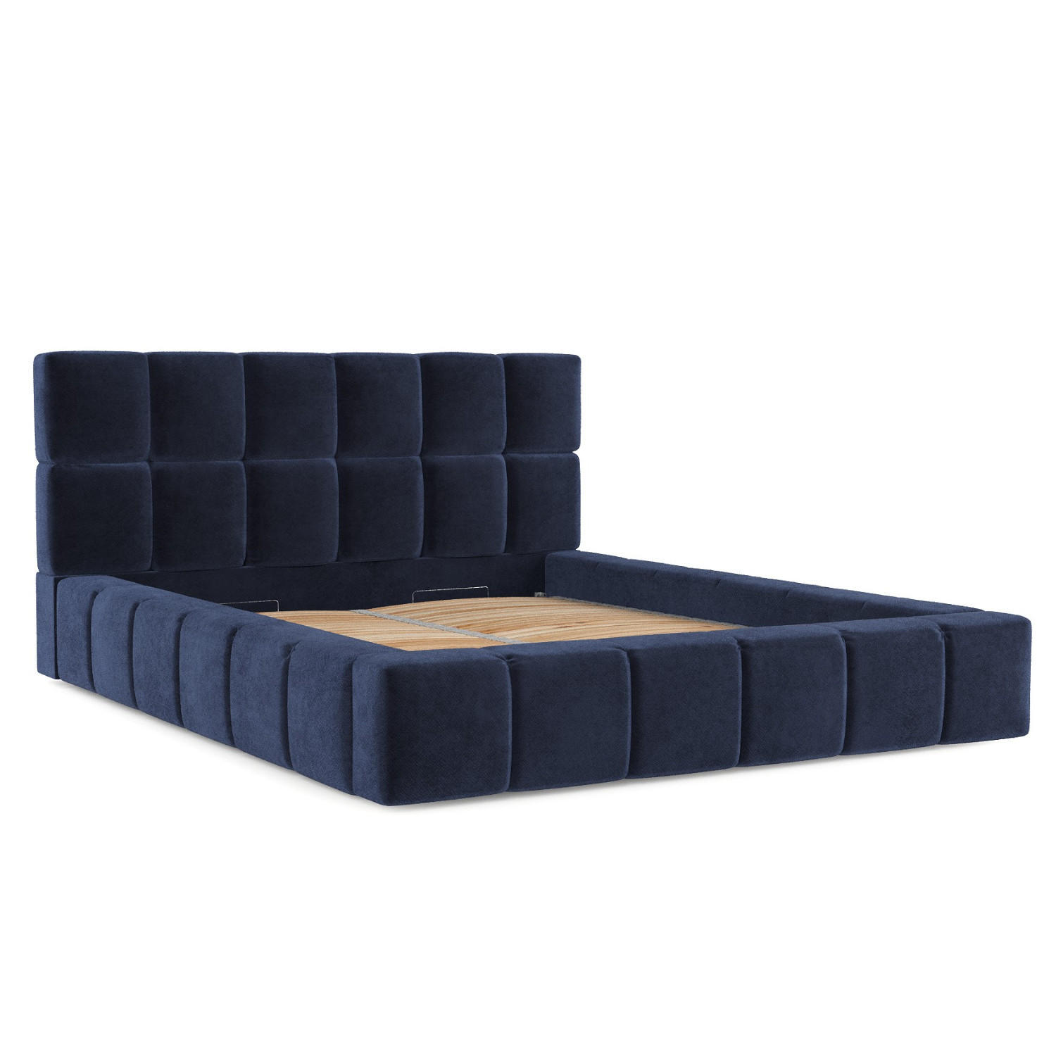POLSTERBETT Paros mit Stauraum 160/200 cm Marineblau im Terra NW Stoff - Schwarz/Naturfarben, Holz/Holzwerkstoff (160/200cm) - AltaBeds