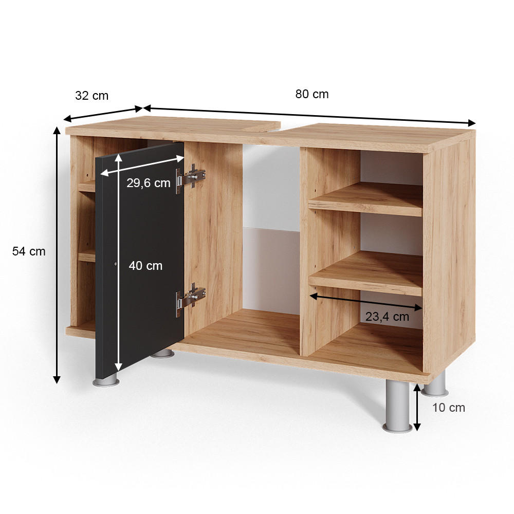 Thumbnail - Vicco Waschbeckenunterschrank, Anthrazit, Anthrazit, Holzwerkstoff, 7 Fächer, Rechteckig, 80x54x32 cm, Badezimmer, Badez...