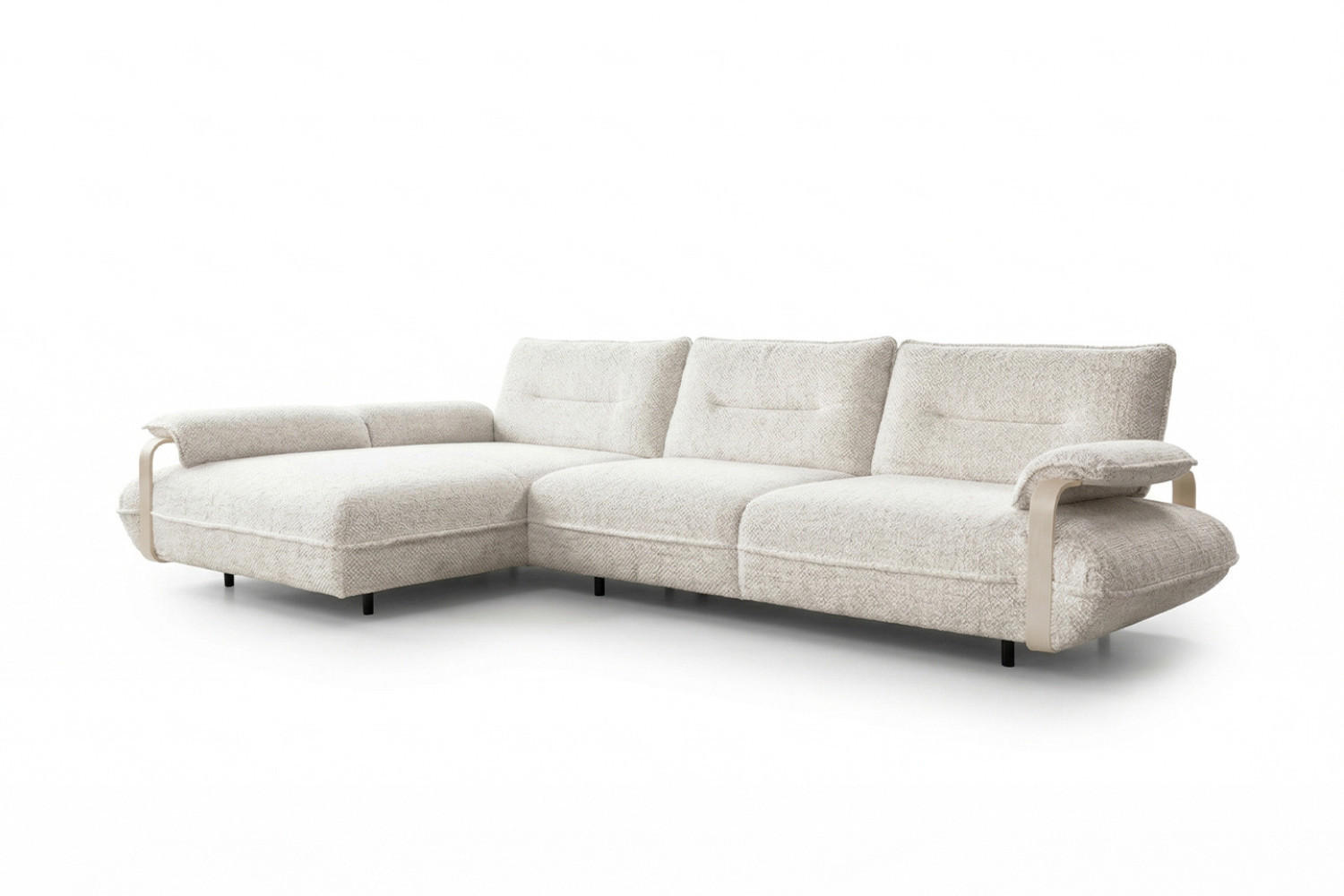ECKSOFA ANISSA Cremeweiß Flachgewebe - Creme/Schwarz, Kunststoff/Textil (297/185cm) - KAWOLA