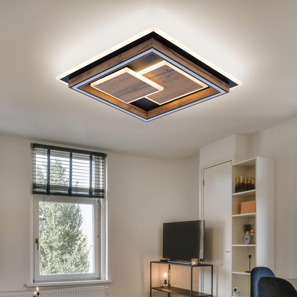 LED DECKENLEUCHTE Metall Schwarz Braun - Braun, Metall (41/41/7.6cm) - Globo Lighting