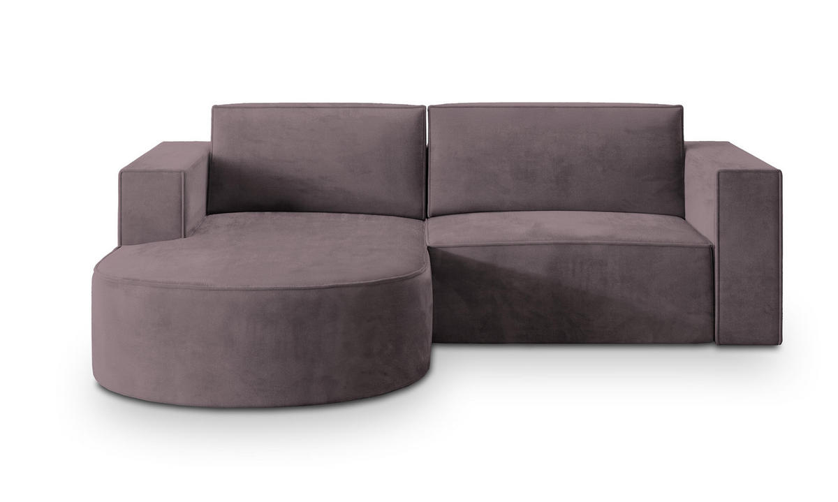 ECKSOFA SORELA M L-S Lila Velours-Stoff mit Schlaffunktion - Lila, Holz (263/174cm) - MASSENO