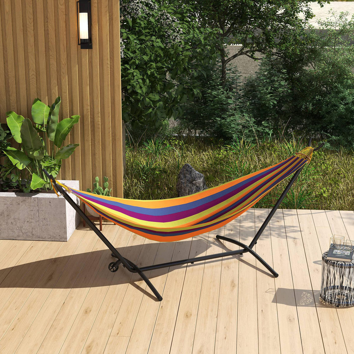 HÄNGEMATTENSTÄNDER DE-07027 wetterbeständig, größenverstellbar, bis 220 kg Schwarz - Schwarz, Metall (120/290/115cm) - ComfortXL