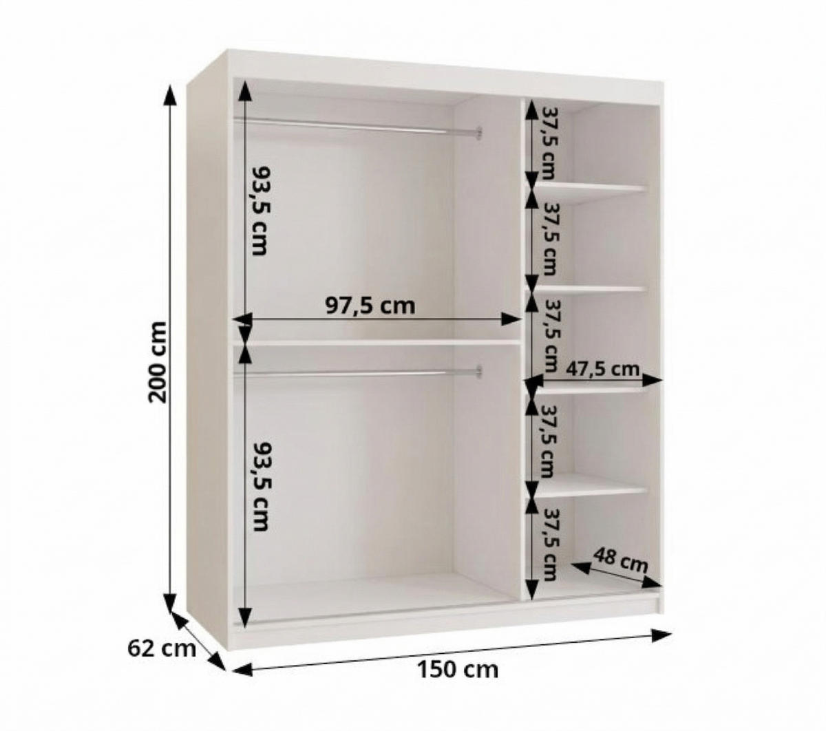 SCHIEBETÜRENSCHRANK mit Spiegel ULTRA 200/150/62 3-türig - Silberfarben/Weiß, Holz (150/200/62cm) - MÖBEL KRYSPOL