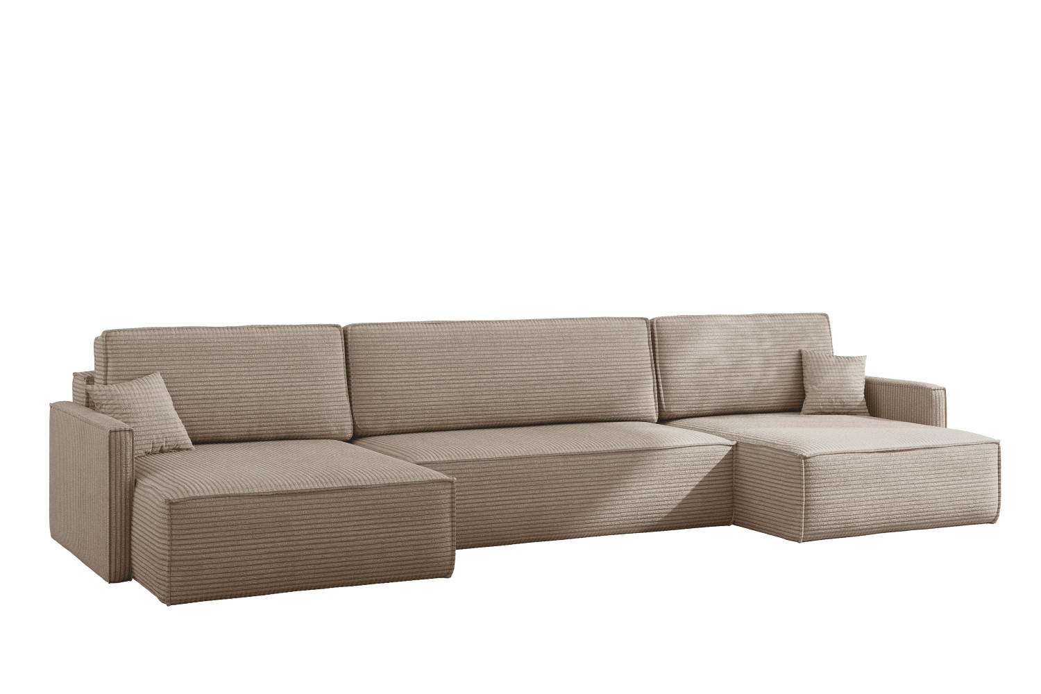 ECKSOFA Carlos Mit Schlaffunktion und Bettkasten Elegante Stoff Poso Dunkelbeige - Sandfarben, Holz/Textil (348/142cm) - Kaiser Möbel