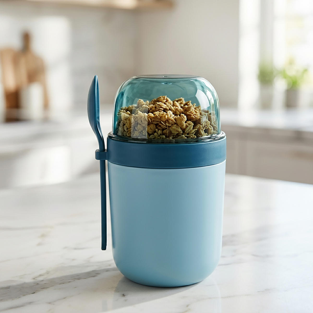 MÜSLIBECHER Blau 4er-Set auslaufsicher - Blau, Kunststoff - Relaxdays