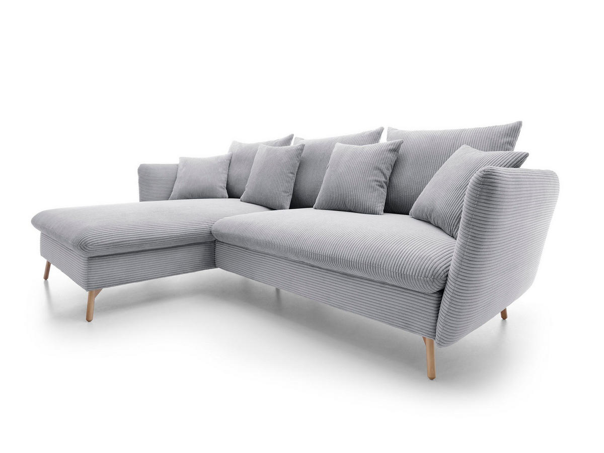 ECKSOFA NERA Grau Kordstoff mit Schlaffunktion - Grau, Holz (258/167cm) - MASSENO
