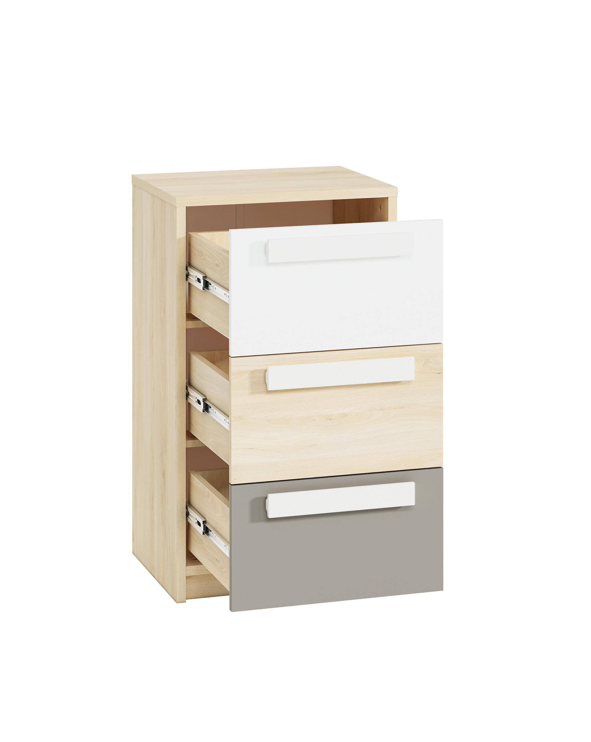 KOMMODE Drop Fjord Buche / weiß / grau 55 / 40 / 94cm - Braun/Weiß, Holz/Holzwerkstoff (55/94/40cm) - Feldmann-Wohnen
