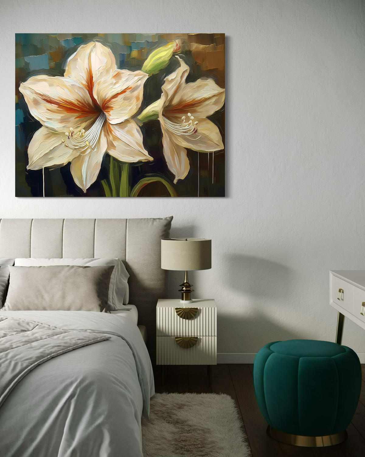 WANDBILD weiß gemalte blume - Weiß, Textil (60/40cm) - Feeby