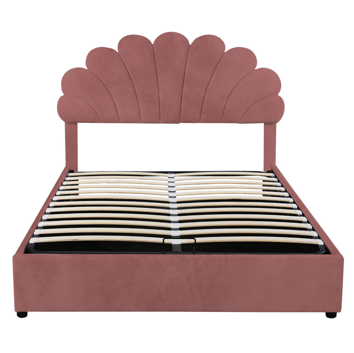 POLSTERBETT 140/200 cm mit hydraulischem Bettkasten, floralem Kopfteil und Lattenrost aus Samt, Rosa - Dunkelrosa, Textil (140/200cm) - Redom
