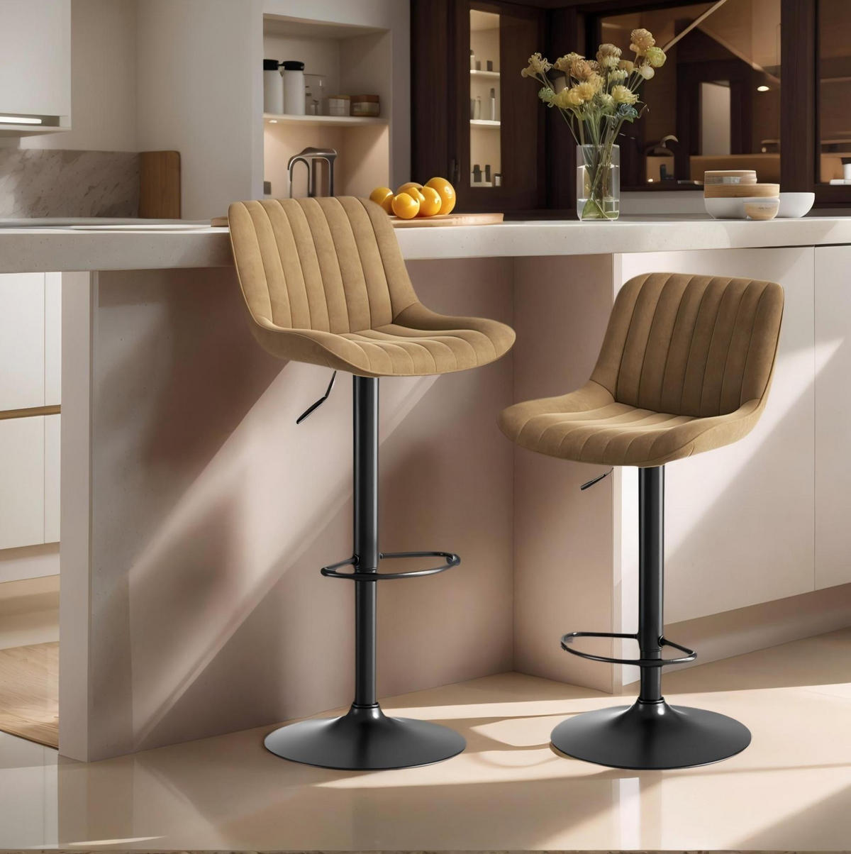 BARHOCKER höhenverstellbar 87-109 cm Braun Samt 2er-Set - Braun, Metall (46/87/47.1cm) - Meubliv