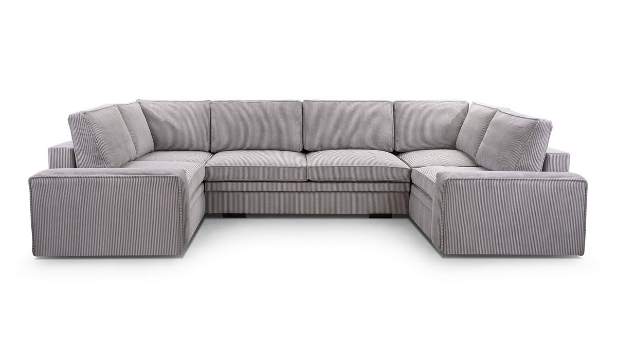 WOHNLANDSCHAFT Treville U Grau 378/196/93 cm – mit Bettkasten und Schlaffunktion - Schwarz/Grau, Kunststoff/Textil (378/93/196cm) - AX Living