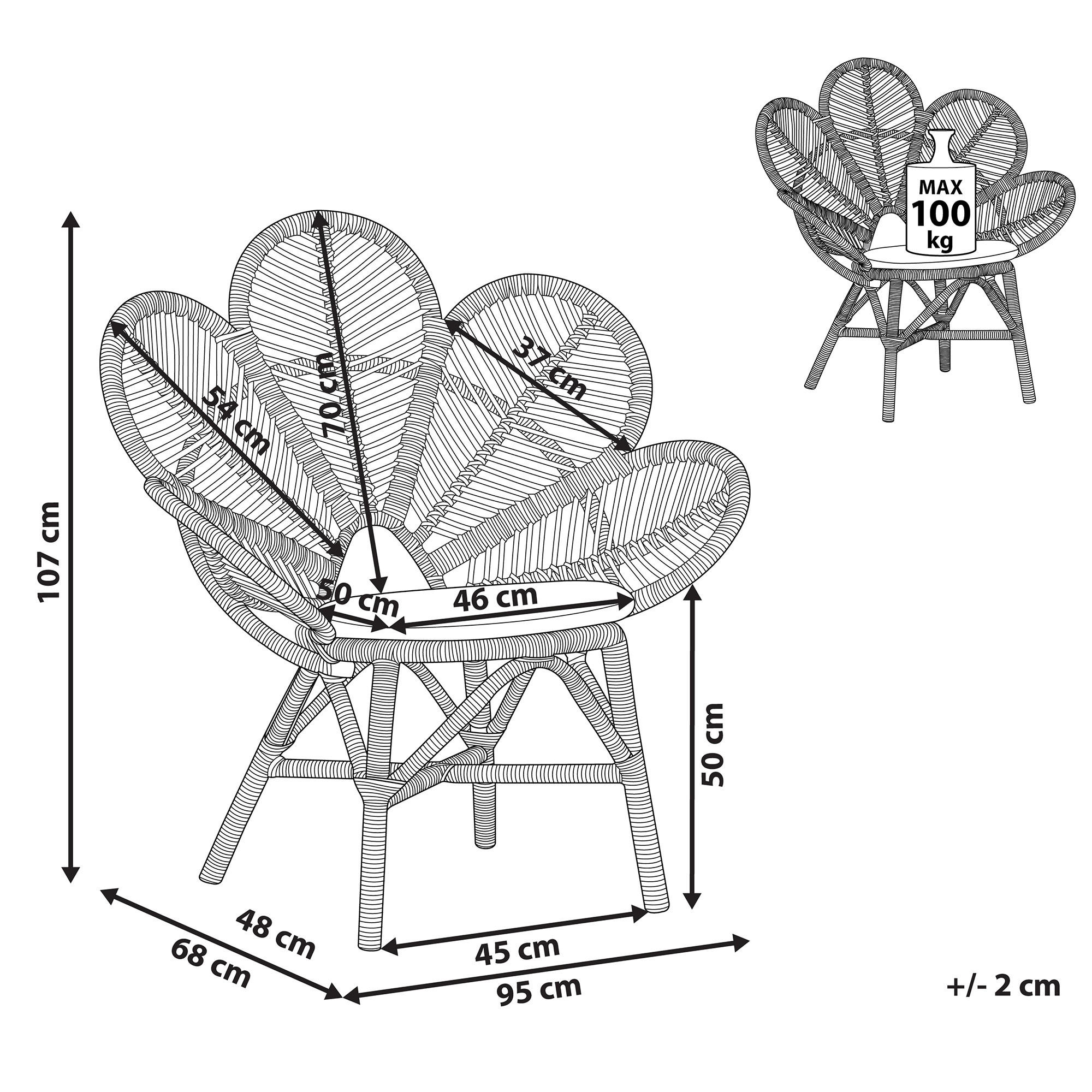 Thumbnail - Beliani Rattanstuhl, Beige, Natur, Beige, Naturmaterialien, 1-Sitzer, 95x107x68 cm, Wohnzimmer, Sessel, Polstersessel