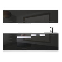 KÜCHENZEILE Alice 240 cm, ohne Arbeitsplatten, Schwarz Hochglanz - Schwarz Hochglanz, Holz (240/204/60cm) - B BELINI GROUP