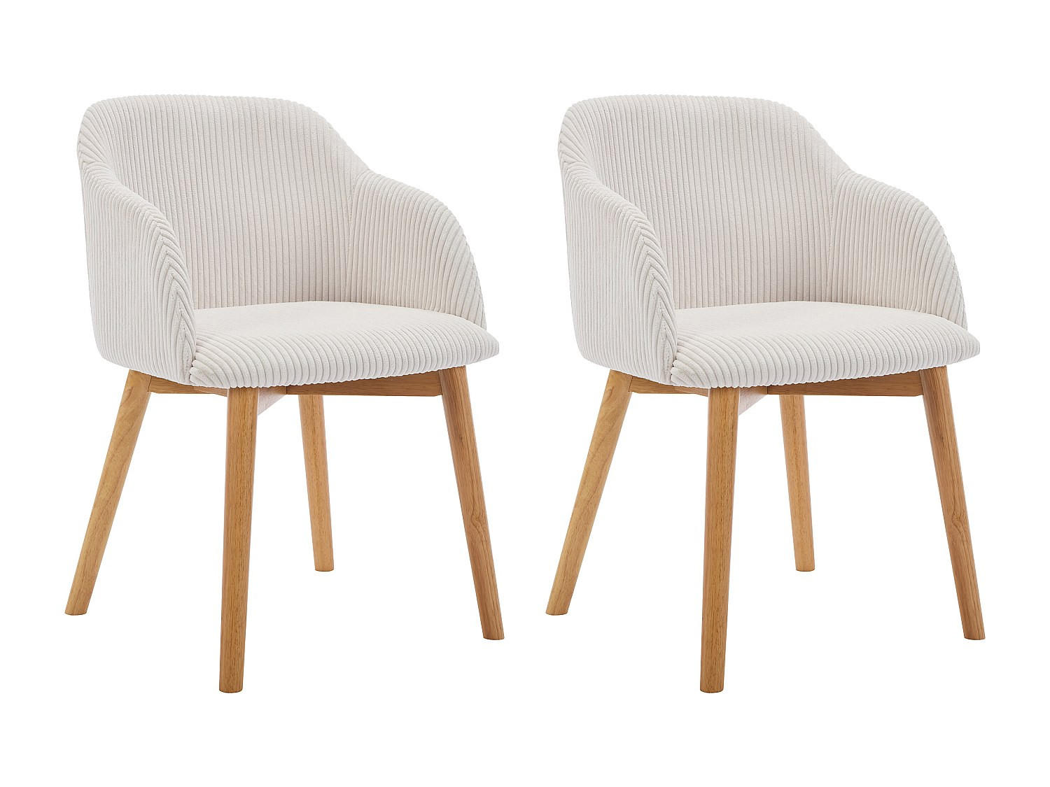 STUHL mit Armlehnen 2er-Set - Cord & Kautschukholz - Cremefarben - JELISA - Creme, Textil (54/79/56cm) - Vente-Unique