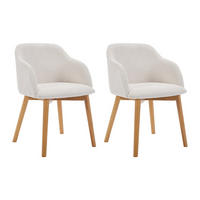 STUHL mit Armlehnen 2er-Set - Cord & Kautschukholz - Cremefarben - JELISA - Creme, Textil (54/79/56cm) - Vente-Unique