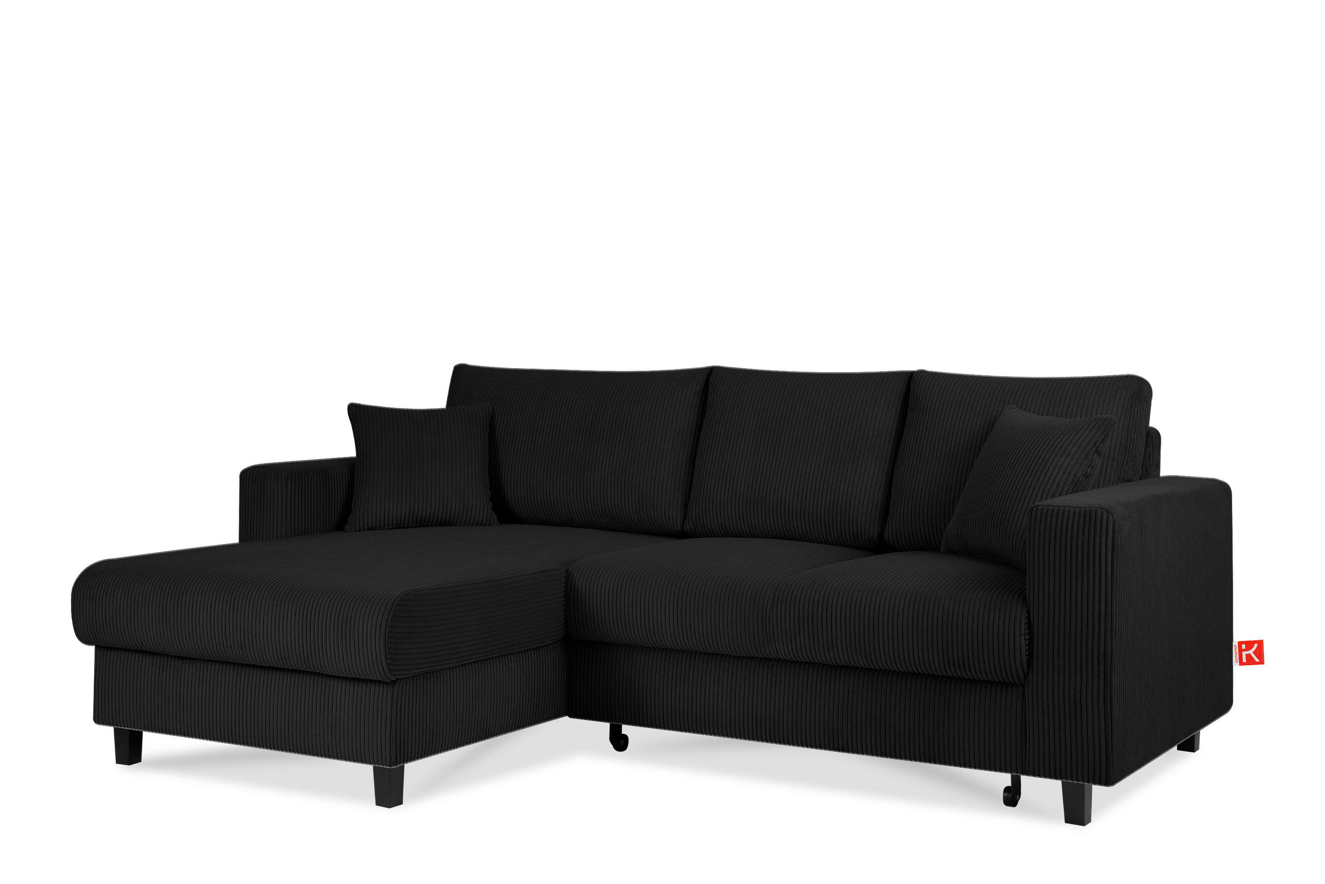 ECKSCHLAFSOFA EGRET Links mit Bettkasten, Cord-Stoff, schwarz - Schwarz, Textil (234/90cm) - KONSIMO®